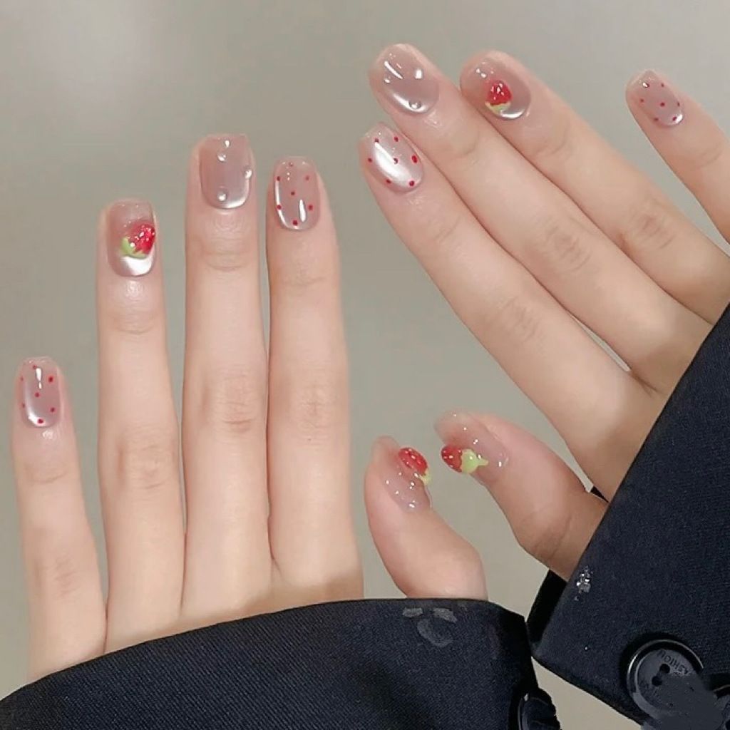 10 Buah Kuku Palsu Stroberi Bu - Nail Art Strawberry ulasan dan harga