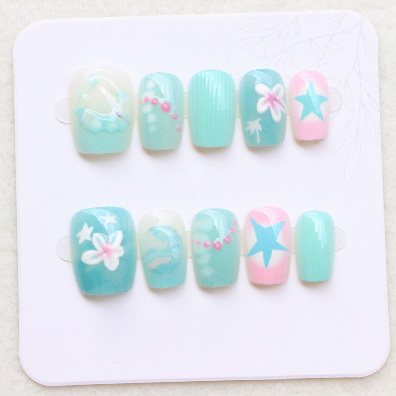 10 Buah Kuku Palsu Pendek Moti - Nail Art Strawberry ulasan dan harga