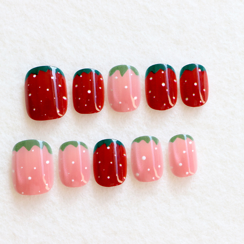 10 Buah Kuku Palsu Pendek Moti - Nail Art Strawberry ulasan dan harga
