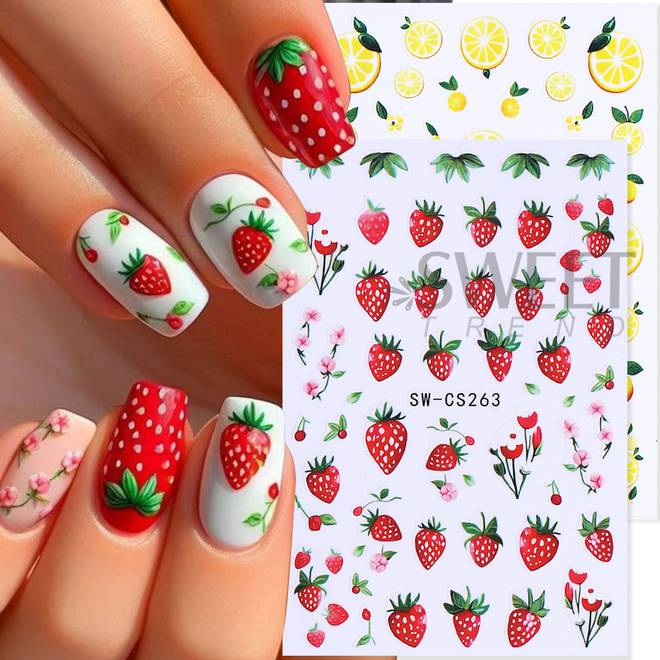 5 Buah Stiker Kuku Buah Pola K - Nail Art Strawberry ulasan dan harga