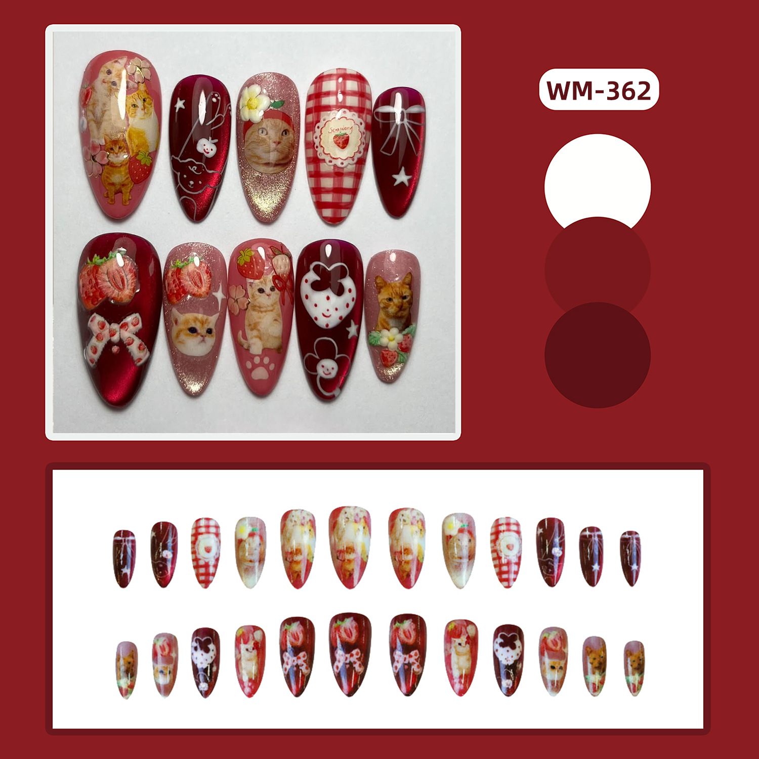 24 pcs Kuku Palsu Strawberry C - Nail Art Strawberry ulasan dan harga