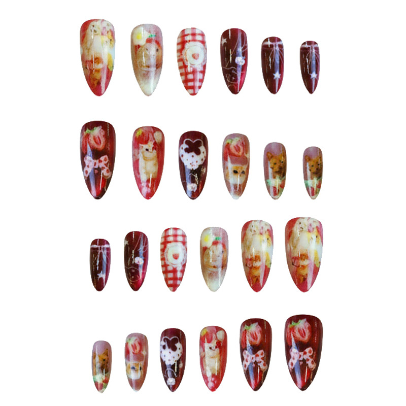 24 pcs Kuku Palsu Strawberry C - Nail Art Strawberry ulasan dan harga